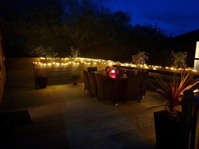 Terrace at night | Serenity Lodge - Felmoor Holiday Park, Felton