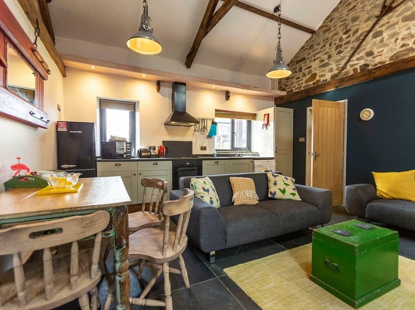 Open plan living space | Hayloft - Court Farm Holidays, Marhamchurch, near Bude