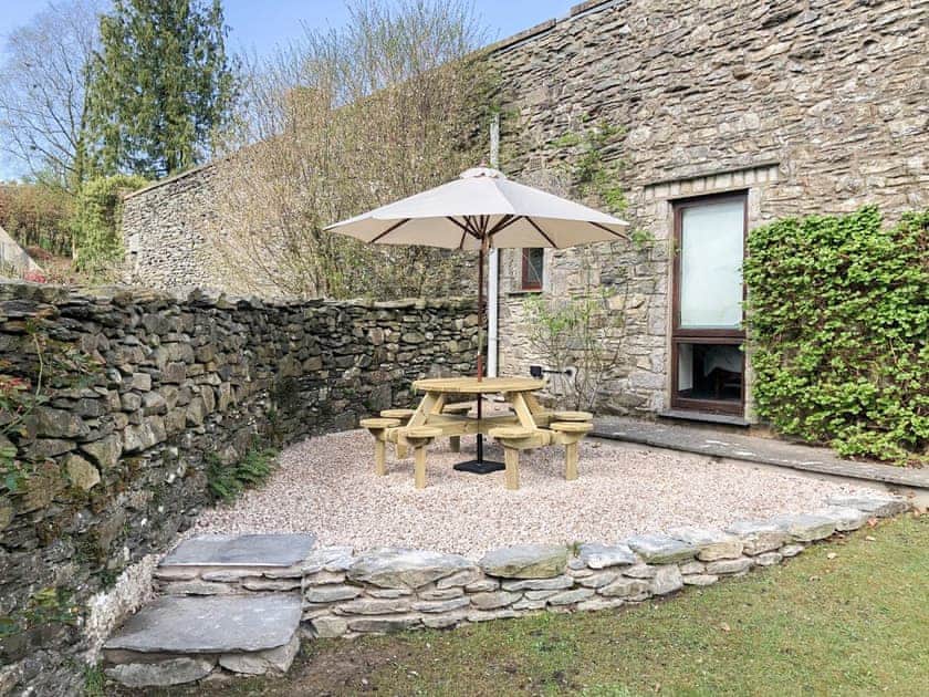 Outdoor furniture on the enclosed lawned garden | Yew Tree Farm, Low Newton