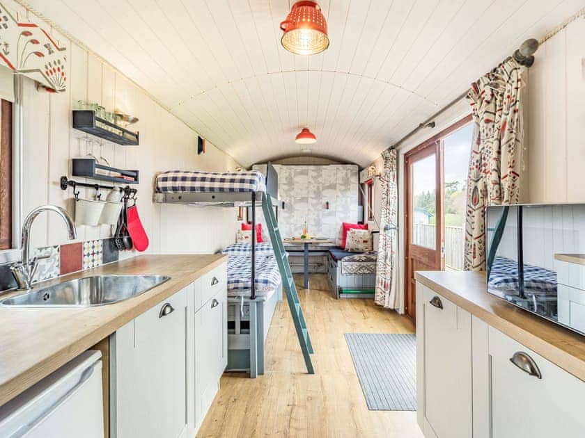 Living area | South Berrington Shepherd’s Huts- Foxglove - South Berrington Shepherd’s Huts, Ancroft, near Berwick-upon-Tweed
