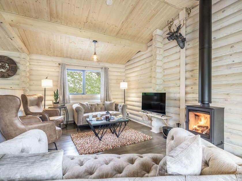 Living area | Treetops Log Cabin, Kippford, near Sandyhills