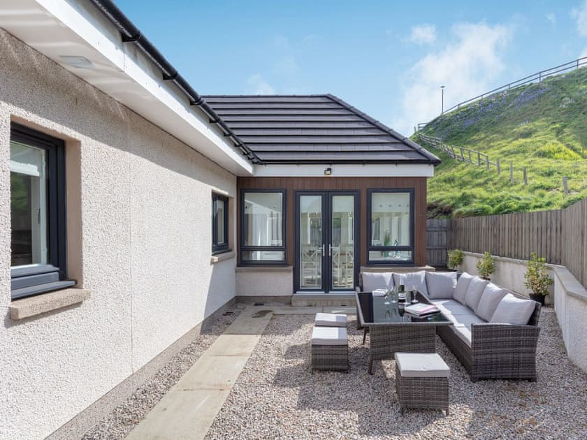 Outdoor eating area | Headland View, Waters Edge, near Banff