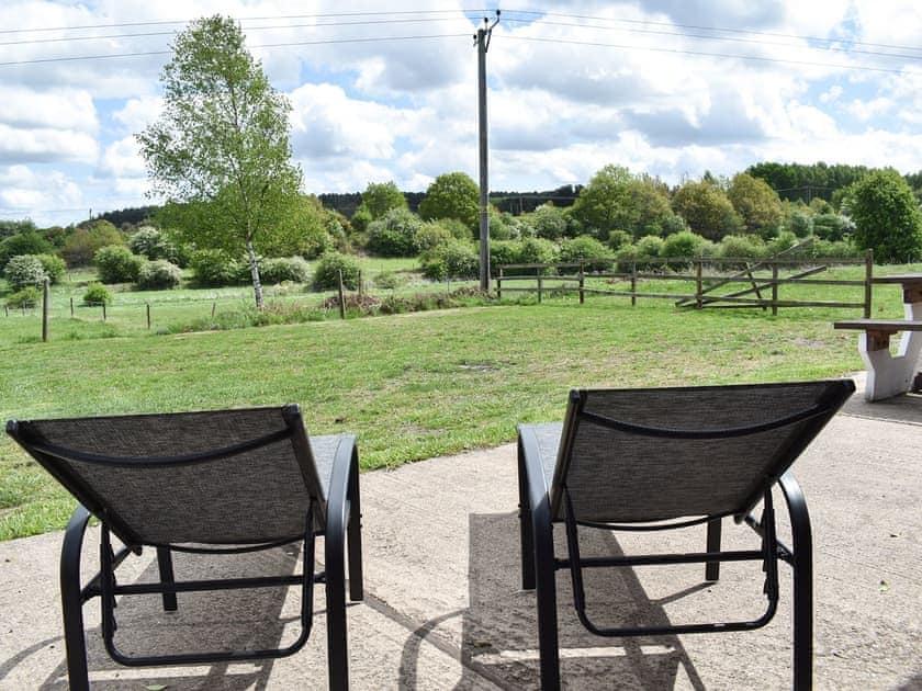 Patio | Sherwood Forest Lodge 2 - Sherwood Forest Lodges, Kings Clipstone, near Mansfield