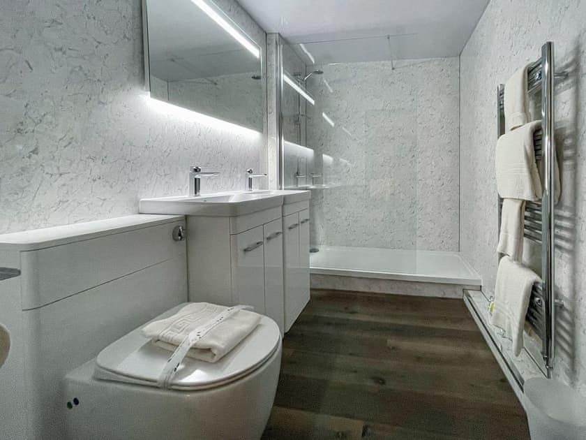 Room 3 en-suite shower room | The Stables at Riber Hall, Riber, Matlock