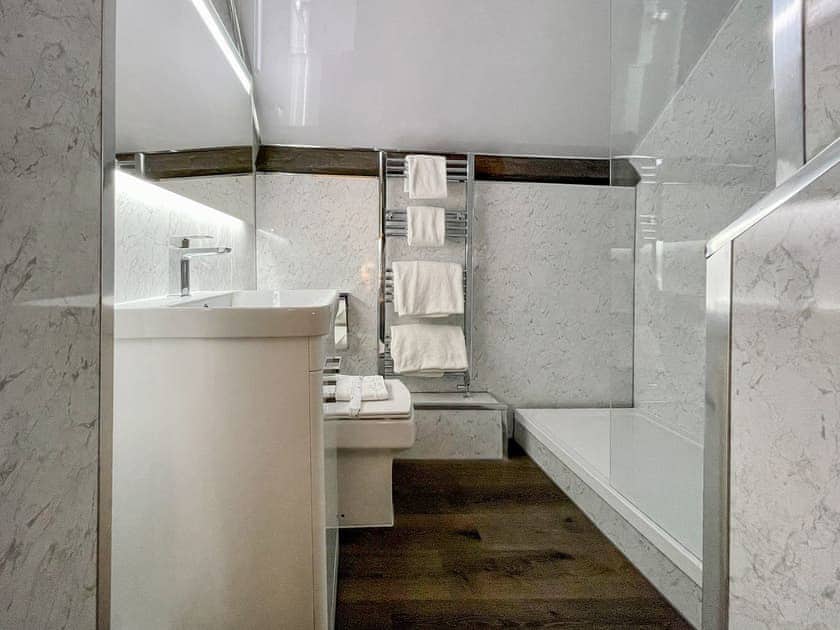 Room 5 en-suite showe room | The Stables at Riber Hall, Riber, Matlock