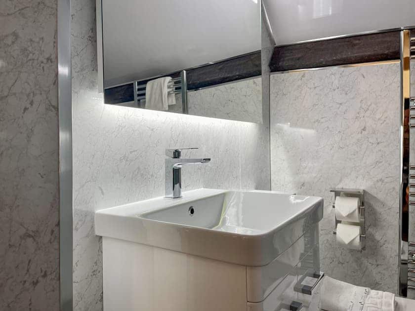 Room five en-suite shower room | The Stables at Riber Hall, Riber, Matlock