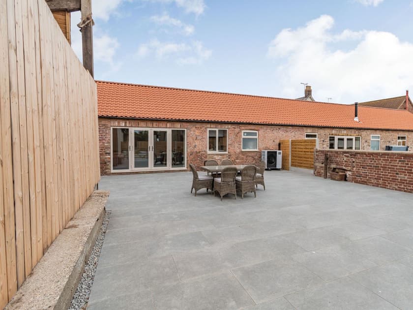Patio | Cattle Crush Cottage - Brian’s Barns, Skerne, near Driffield