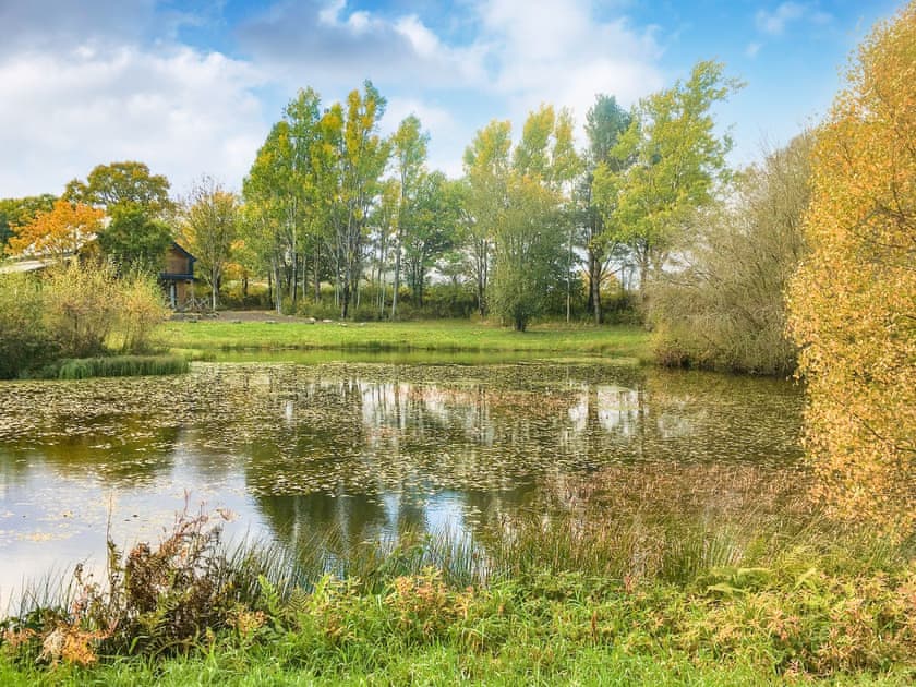 View over lake Autumn | Lakeside Lodge, near Rhayader
