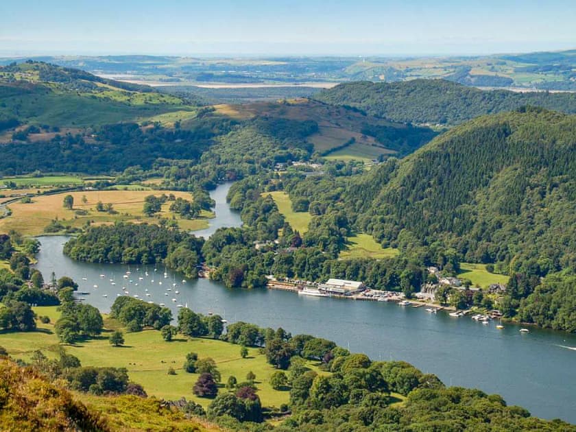 Windermere, Lakeside Pier and Train Station from Gummers How | Eskdale, Ambleside