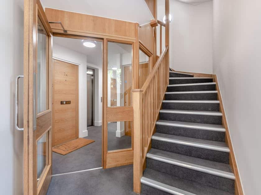 Entrance hallway with lift and stairs at Forest Acorn | Forest Acorn, Brockenhurst