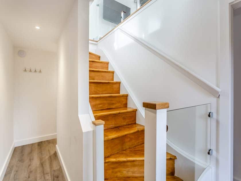 Stairs down to bedrooms | Waterside Lodge Six - Ashgrove Country Park - to be linked with UK33351, UK13038, UK33350 etc., Elland