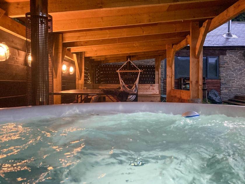 Swedish log burning eco Hot tub  | The Pendre Longbarn, Pont-Rhyd-y-Groes, near Ystrad Meurig