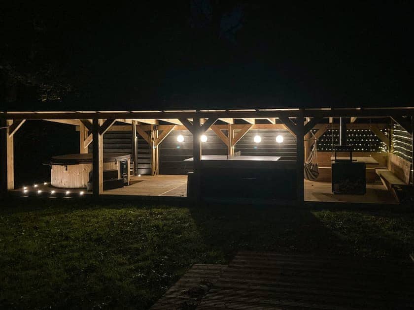 Hot tub area | The Pendre Longbarn, Pont-Rhyd-y-Groes, near Ystrad Meurig