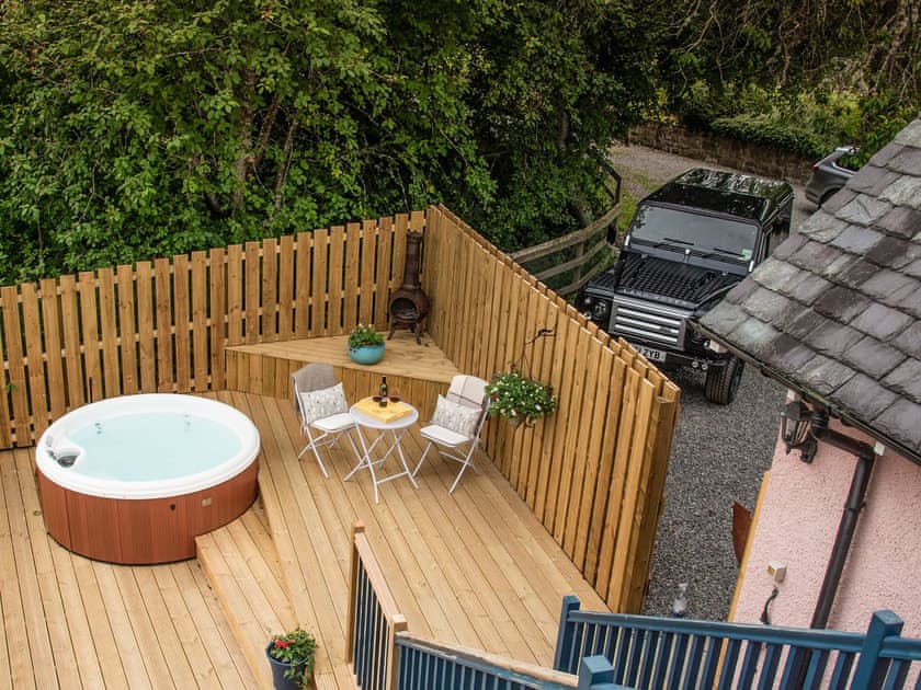 Lower deck with hot tub | Tanar View, Glen Tanar, near Aboyne