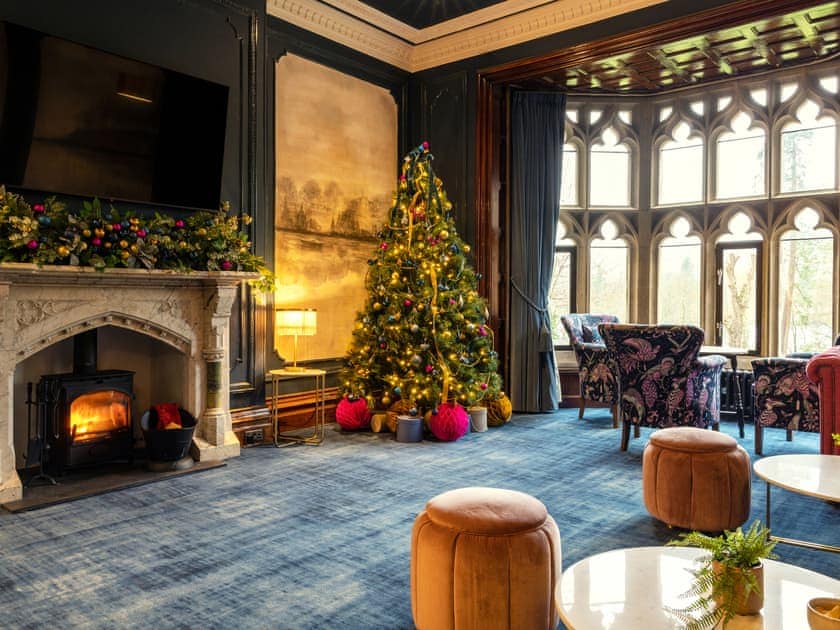 Christmas decor in the living room | Fallbarrow Hall, Bowness-On-Windermere