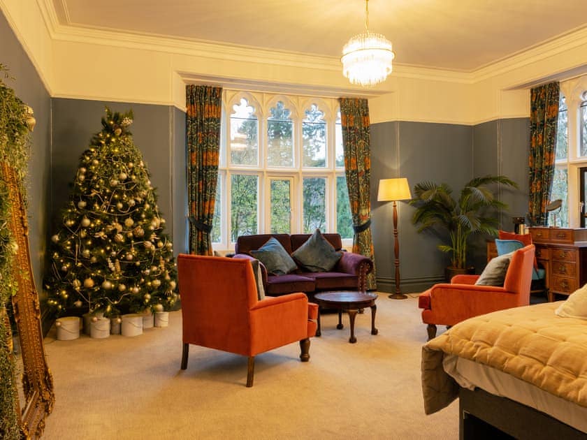 Christmas decor in the master bedroom | Fallbarrow Hall, Bowness-On-Windermere
