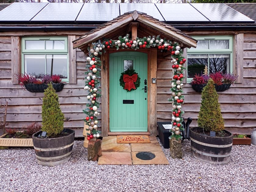 Exterior at Christmas | Little Pines Lodge, Biddulph