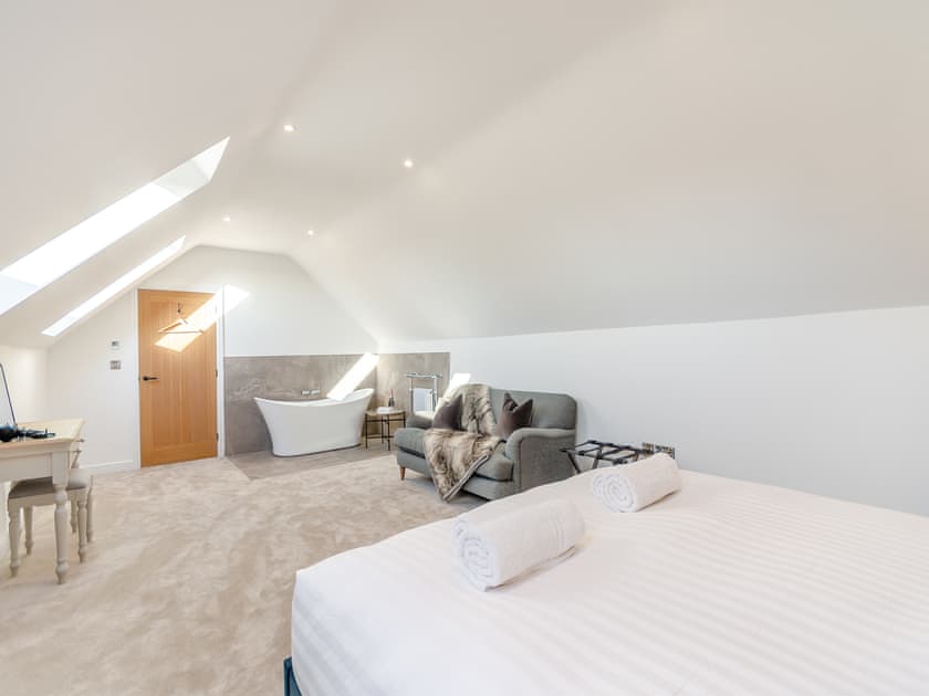 Double bedroom | The Milling Shed - Little Corkhill Farm Holidays, Newark