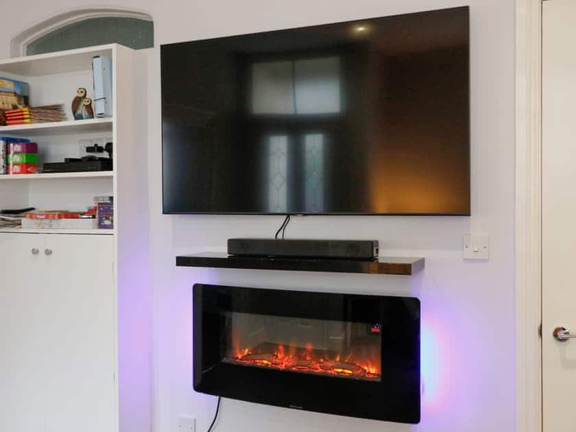 Mood lighting on electric, Log Fire effect  | Amber Villa, Tideswell, near Buxton