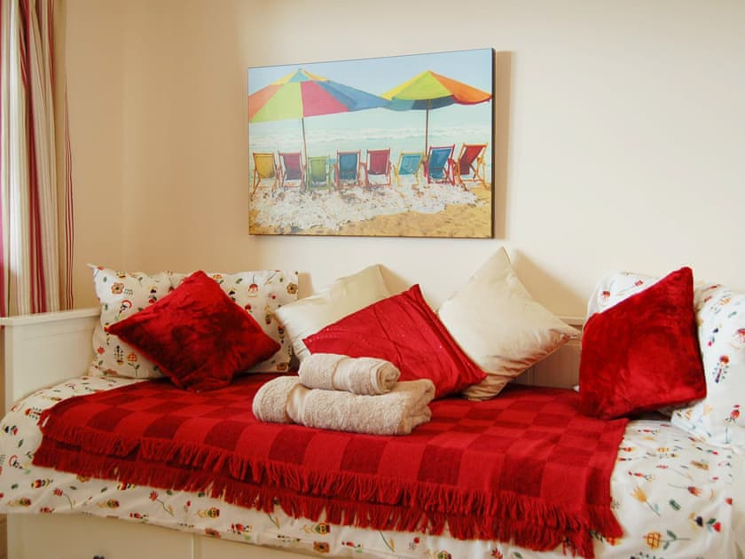 Downstairs bedroom with sofa bed | Sunset Bay Designer Beach House, Tywyn