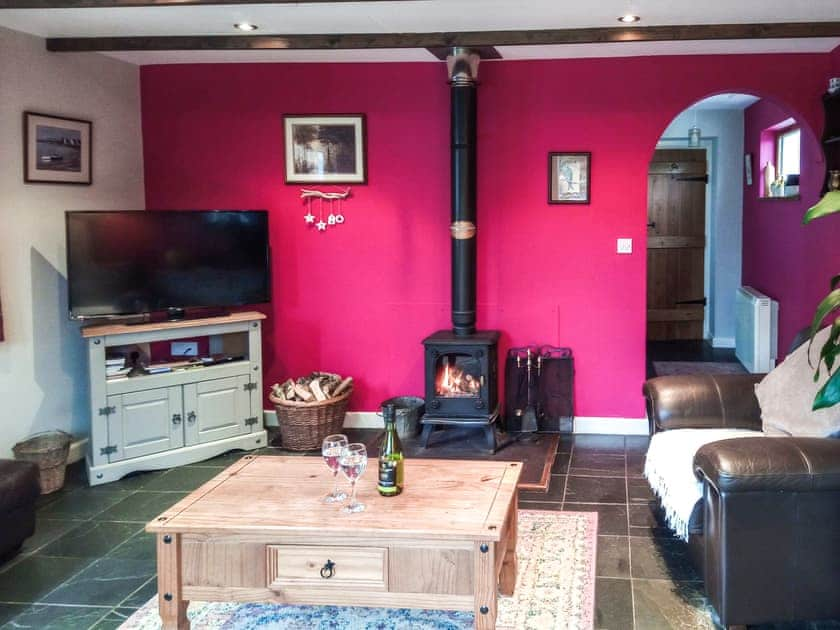 Living Room with wood burner | Panteg Cottage, Nebo, near Aberaeron