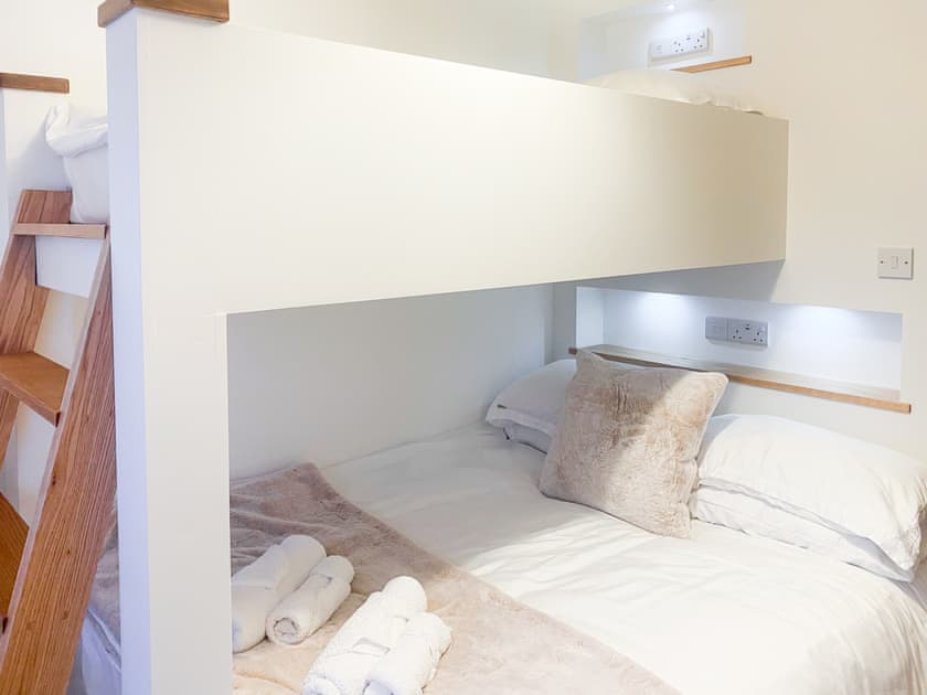 Bunk bedroom with double bed and one single bed | Ben The Hoose, Anstruther