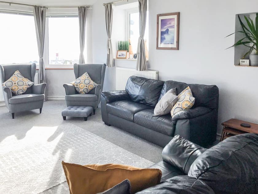 Light and airy living room with sea views | Lloyds Cottage, Portland, near Weymouth