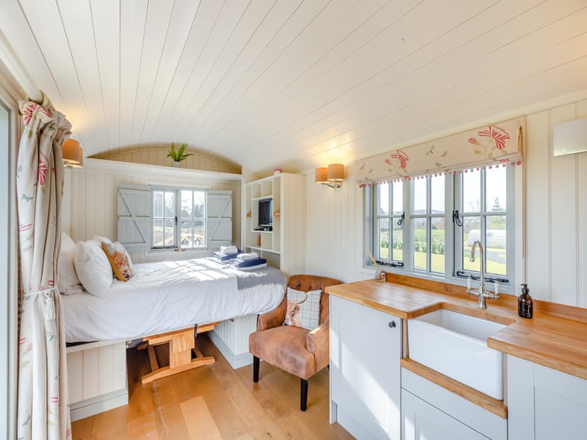 Interior with double bed set up | Sunflower - Llawrllan, St Harmon, near Rhayader