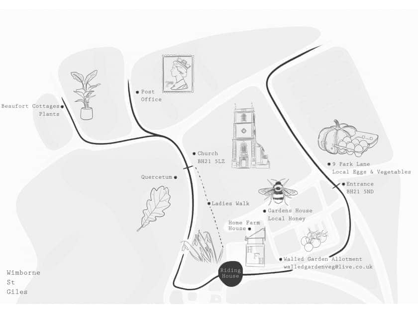 Map of local produce to compiment your stay | The Scullery - St Giles House, Wimborne St Giles