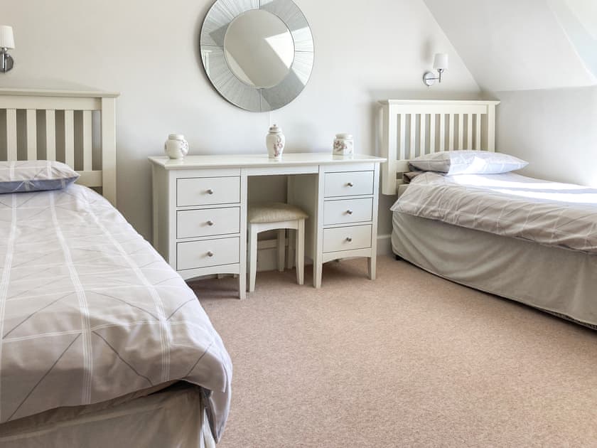 Pretty bedroom with twin beds | Balnowlart Lodge, Ballantrae, near Girvan