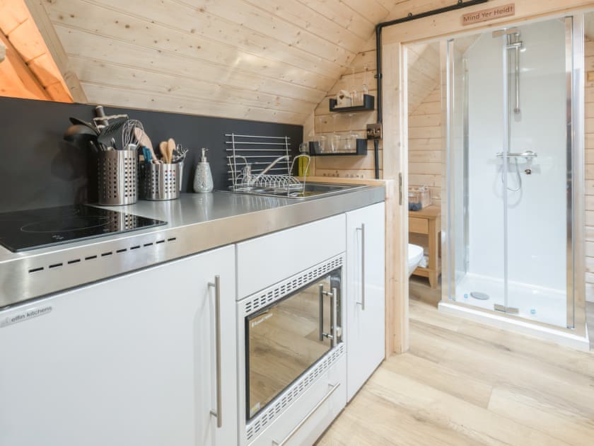 Kitchen area | Copper Beech Cabin - Punch Tree Cabins, Carluke