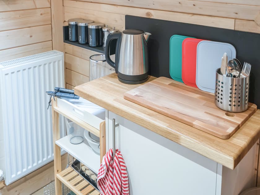 Kitchen area | Copper Beech Cabin - Punch Tree Cabins, Carluke