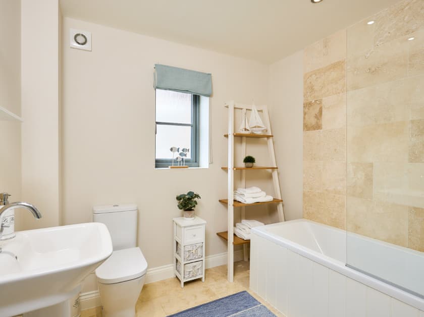 Family bathroom with shower over bath | Seasalt, Mundesley, near North Walsham