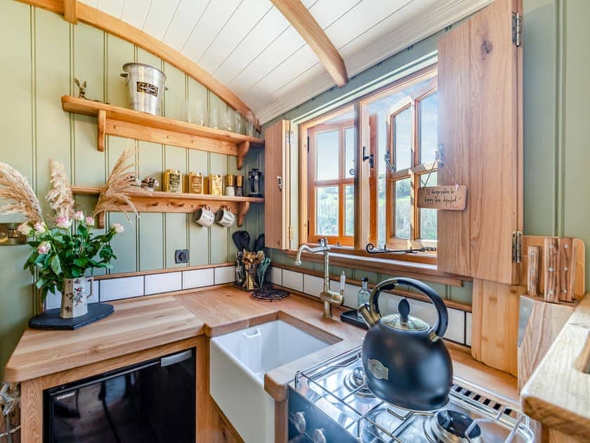 Kitchen area | Keepers Hide - Wuthering Huts, Oldfield, near Keighley