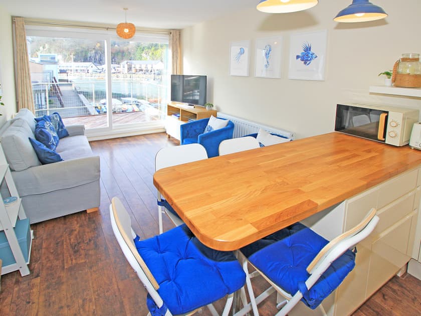 Kitchen Area looking at the Lounge Area and Balcony (1st Floor)  | Dros Y Dwr, Porthmadog