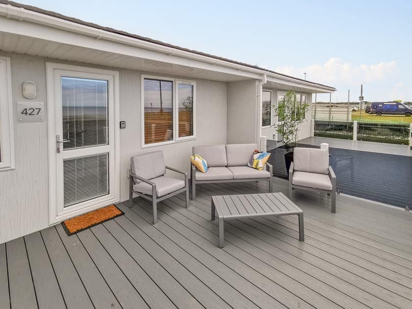 Decking and garden furniture. | The Bridlington Beach Cabin, Wilsthorpe