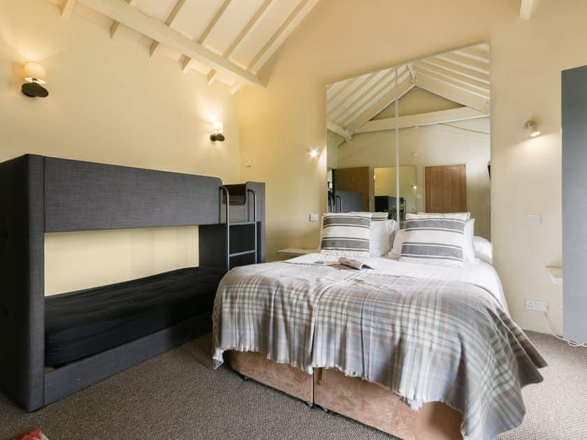 Bedroom 1, double or twin and bunks for 2 children under 8 years of age, with en-suite | Harthill Barn - Harthill Hall, Alport, near Bakewell