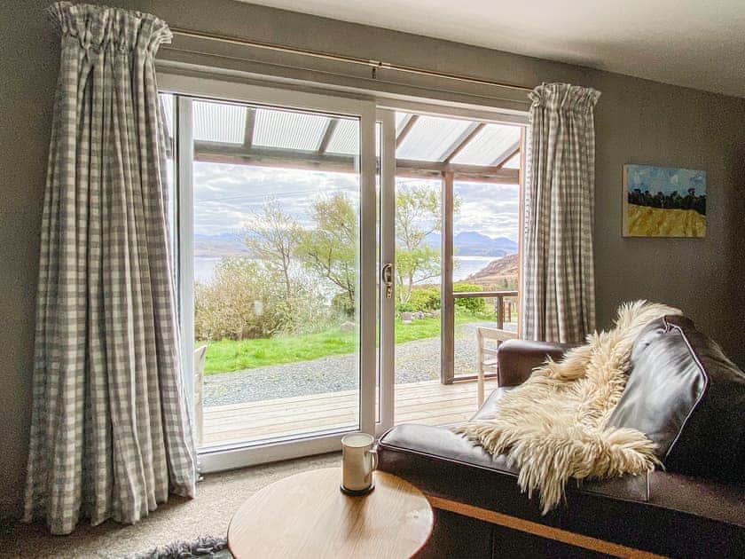Lounge, looking toward Loch Ewe | Am Bothan, Naast, near Poolewe
