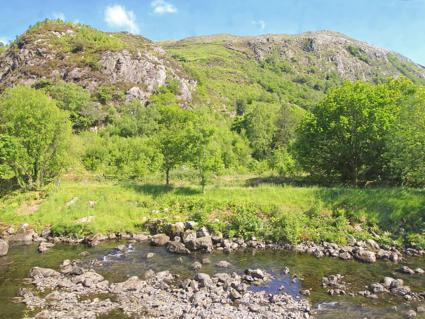 The view from Bedroom 1 of Glaslyn River  | Riverbank Cottage, Beddgelert