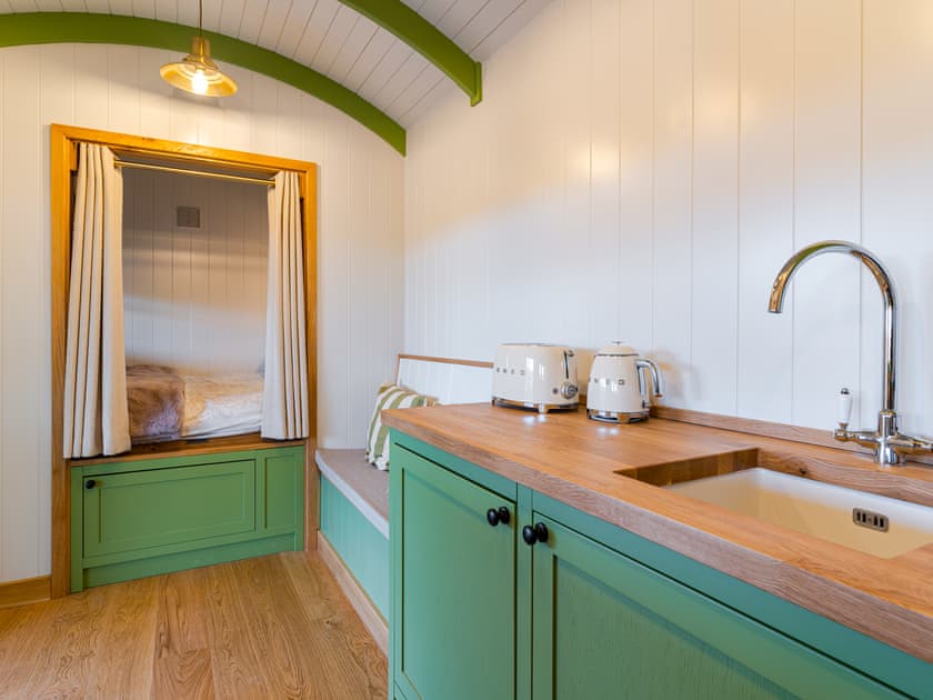 Kitchen area | Shepherds Hut at Northcombe Farm, Beaworthy