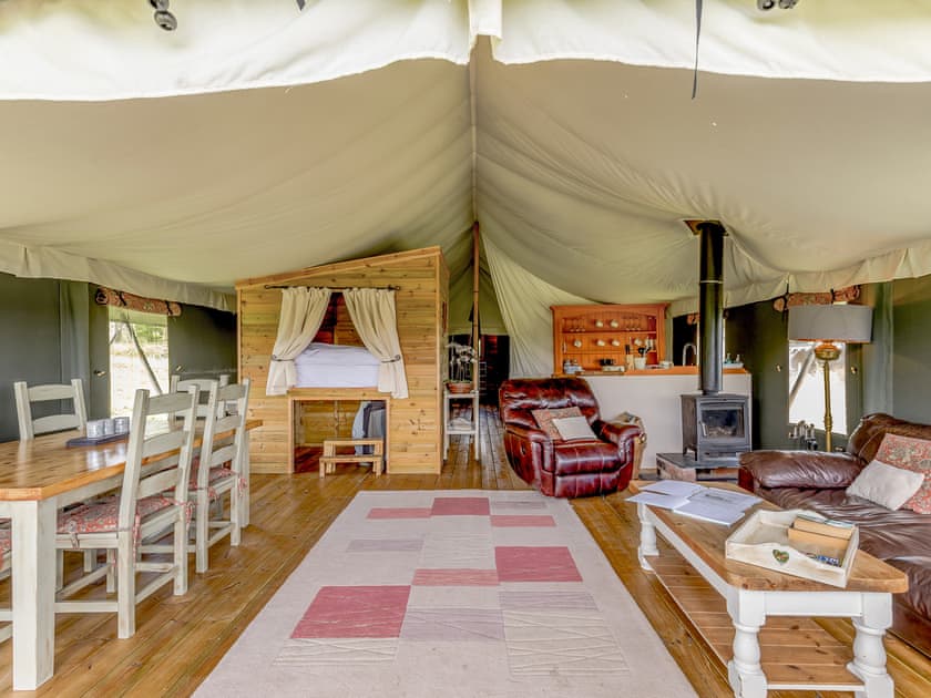Open plan living space | Safari Tent One - Darnells Luxury Glamping, Ross-on-Wye