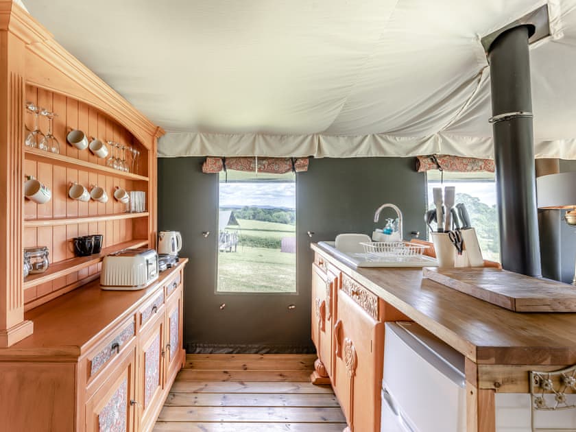 Kitchen area | Safari Tent One - Darnells Luxury Glamping, Ross-on-Wye