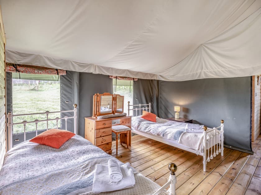 Twin bedroom | Safari Tent One - Darnells Luxury Glamping, Ross-on-Wye