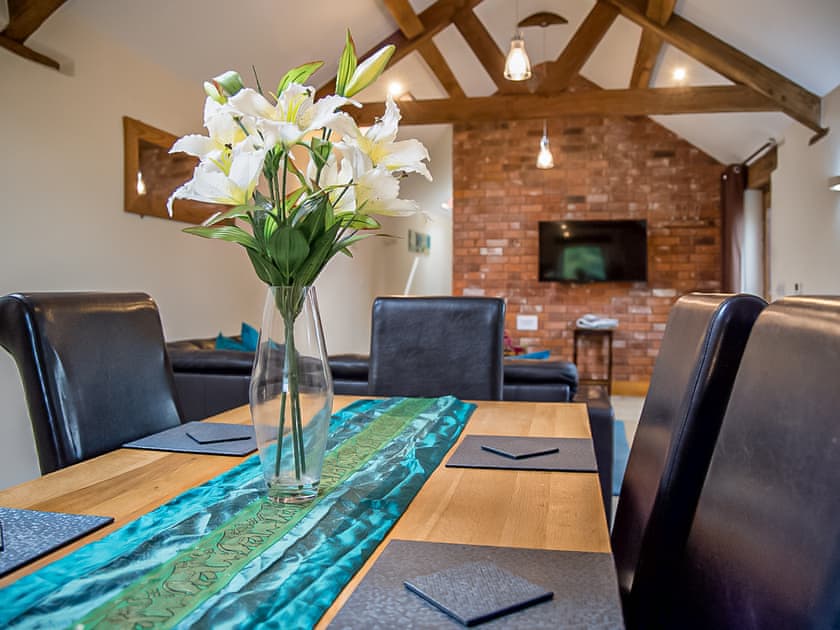 Dining area in open-plan living room | Bramble Barn - Middle Huntingford Barns, Charfield, near Wotton-under-Edge