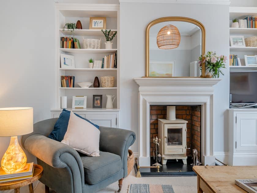 Living Room with cosy wood burner | Pierside Coastal Retreat, Clevedon