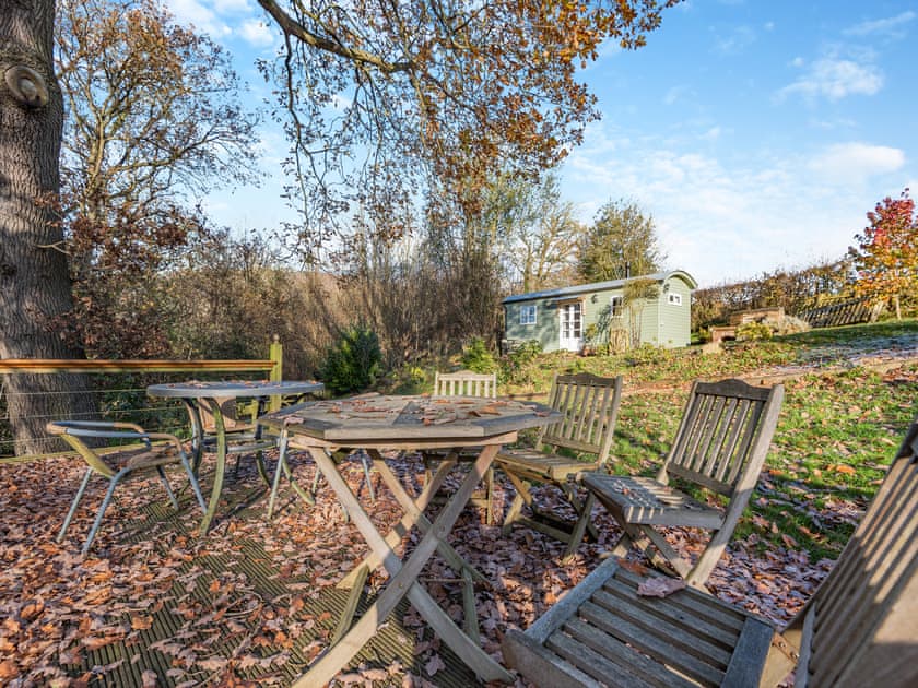 Sitting-out-area | Shepherds Retreat - Morrells Wood Farm, Leighton, near Shrewsbury