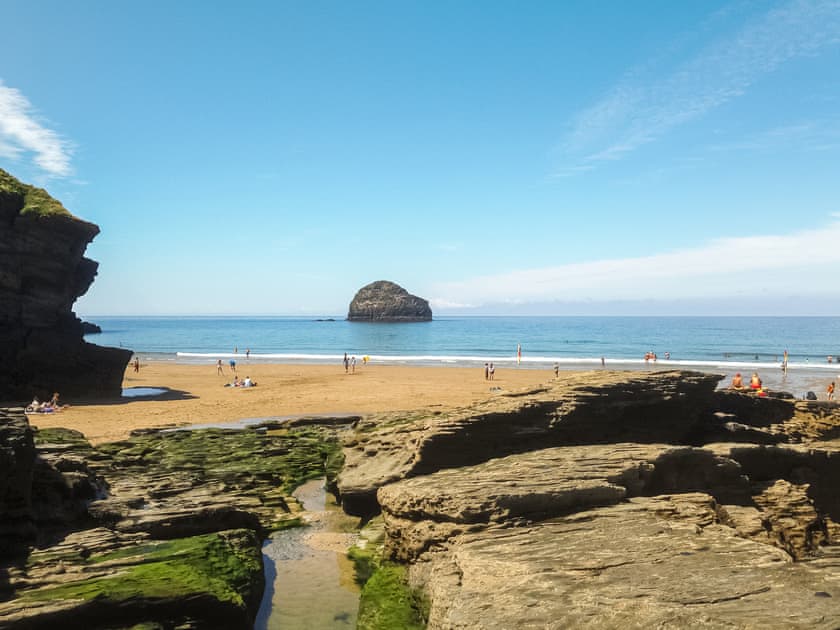 Beautiful Trebarwith Strand a great beach for surfing and exploring the rock pools  | Downhouse Cottage - Downhouse Cottages, Trebarwith, near Delabole