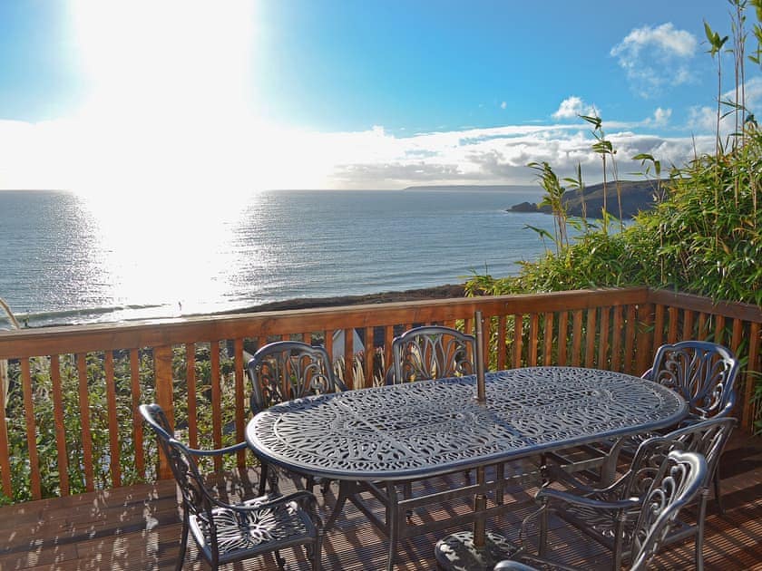 Decked terrace with outdoor furniture | Hillside, Praa Sands, near Penzance