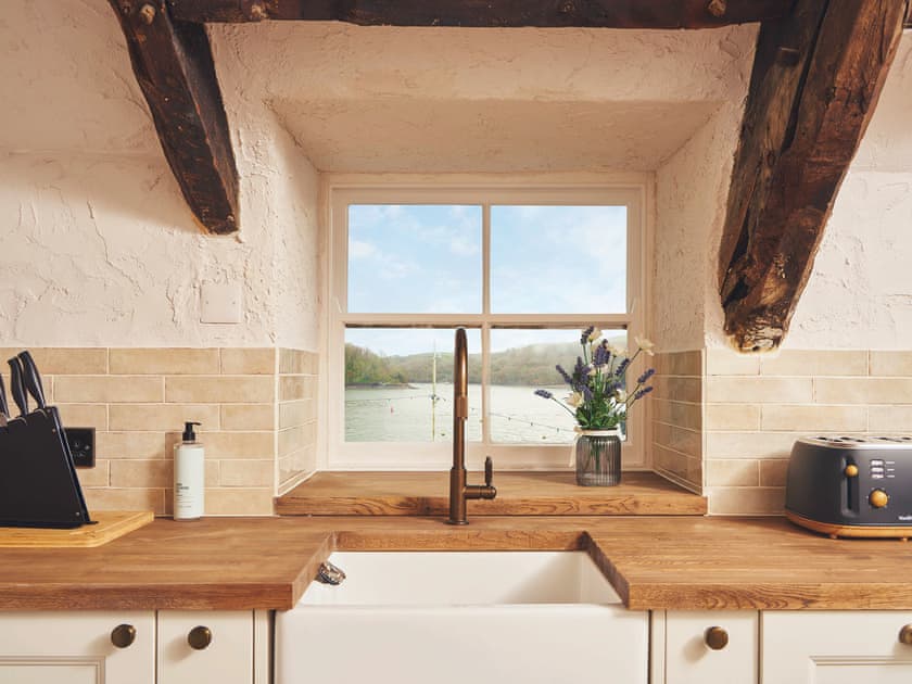 Spectacular sea views from the kitchen window | Waterfront Apartment, Fowey