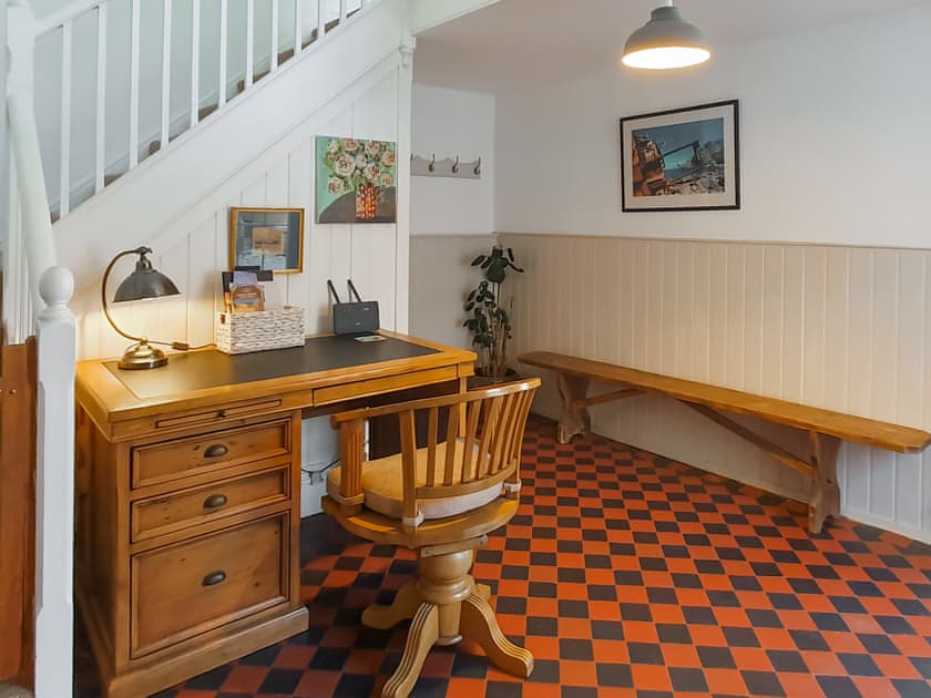 Spacious hall with desk and 4G connection. | Puffin House - Blegberry Farm, Hartland